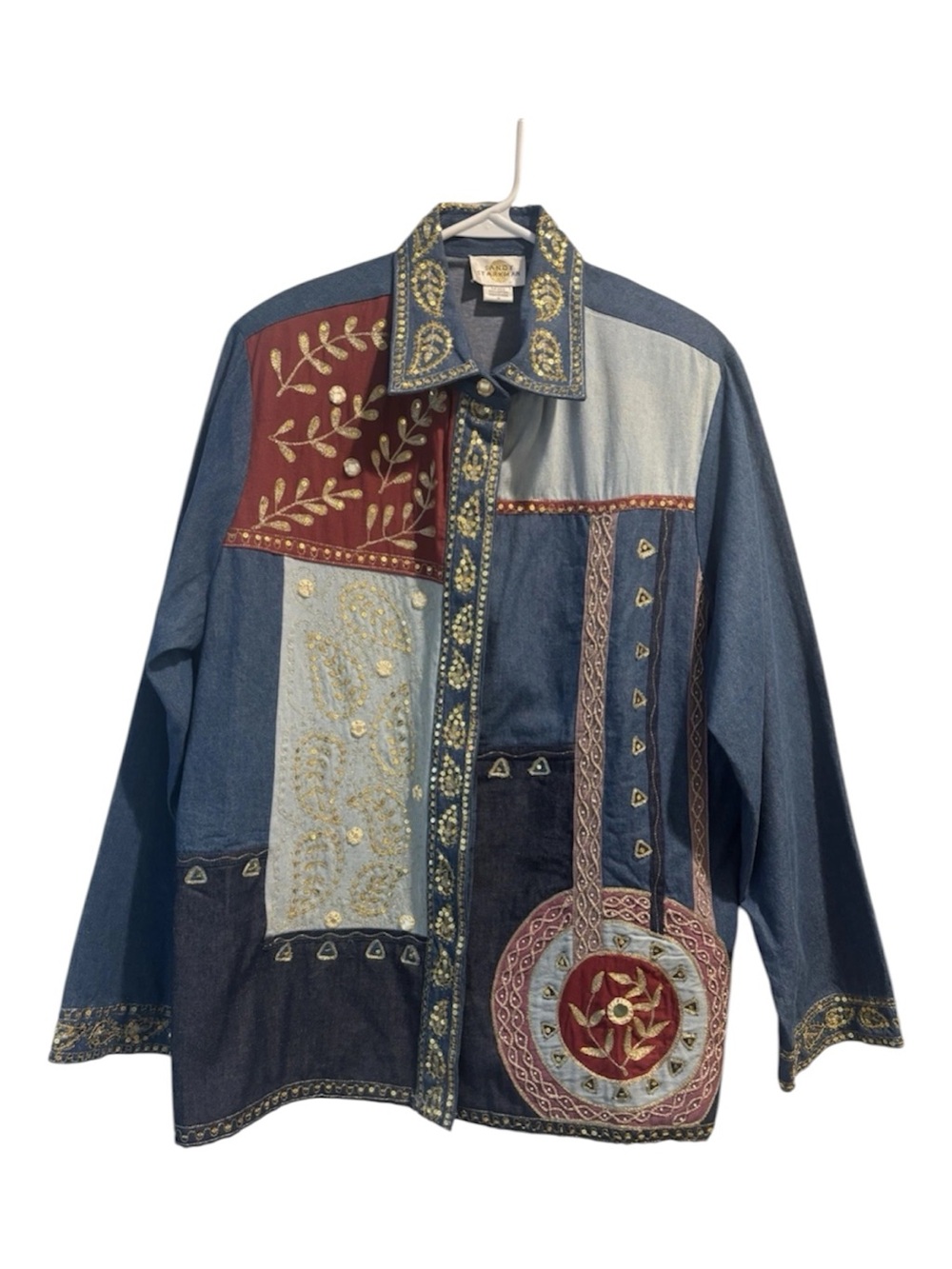 Embroidered Patchwork Denim Button-Down Shirt - Multicolor